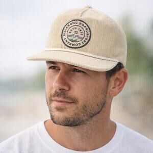 Billabong Corduroy Snapback Hat Cream Rope Trim Surf Logo Retro NWT